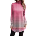 thumbnail image 2 of EIMELI Hauts pour Femmes Col Roulé Boutonné T-Shirts Décontractés pour Femmes Manches Longues Col Roulé Mode Imprimé T-Shirt Chandail Boutonné Cyan L, 2 of 5