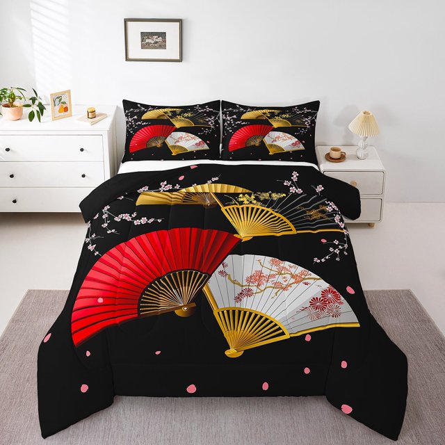 Erosebridal Oriental Exotic Fans Bedding Todder Comforter Set, Japanese Style Down Comforter, Reversible 2 Pieces