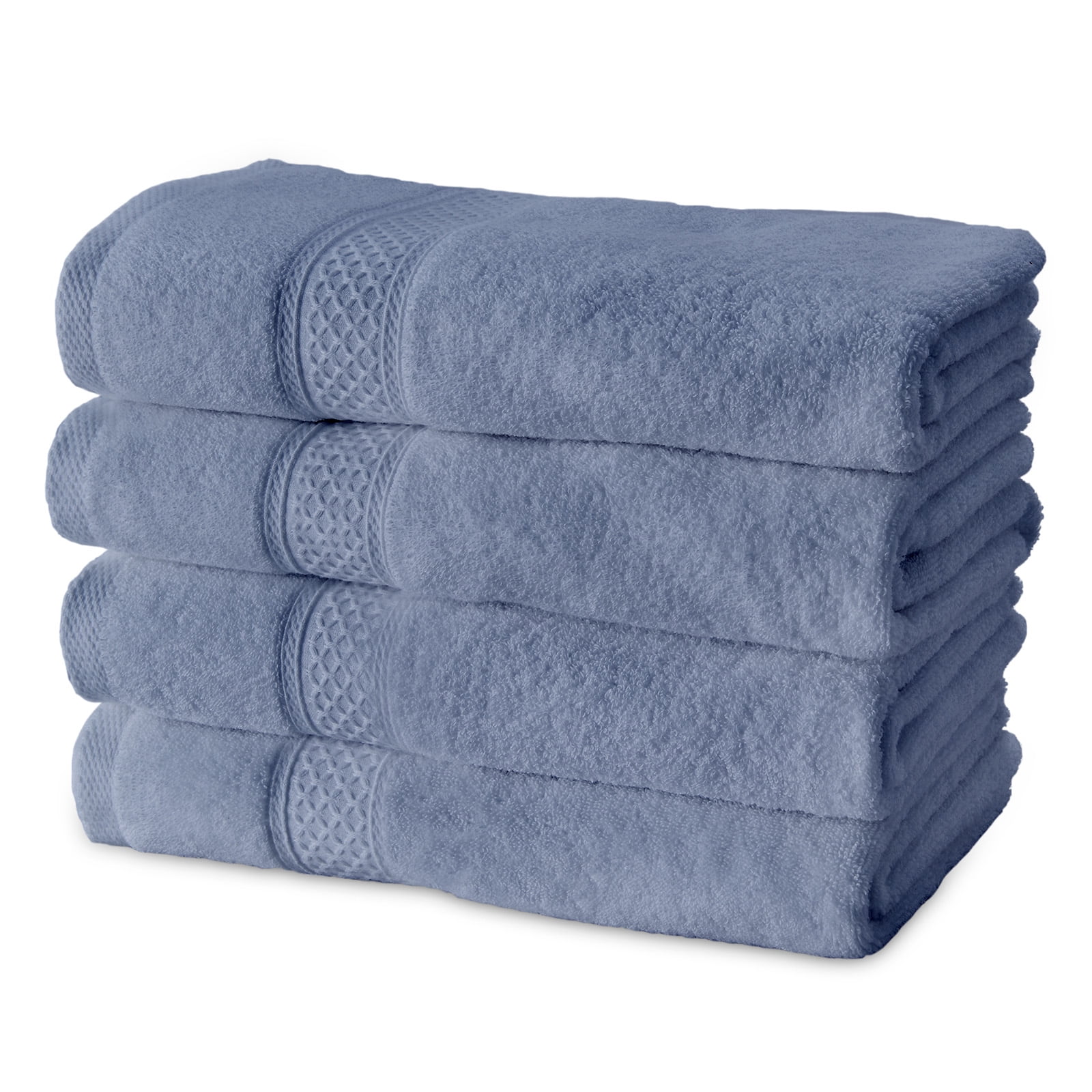 Gogreen 100% Cotton Bath Towel Sets of 4 Pieces, 4 Bath Towels, Highly Absorbent Towels for Bathroom, Gym, Hotel (Blue)