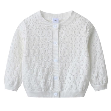 Zanarzt Baby Girl Sweater Knit Toddler Cardigan Childrens Comfortable and Fashionable Knitted Cardigan Girls Solid Color Thin Sweater Cardigan Jacket White,3-4 Years