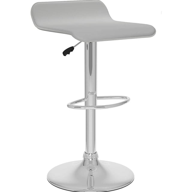 Nicer Furniture Swivel Faux Leather Adjustable Bar Stool in White with contoured seat and bell-shaped chrome base, height adjustable with lever and circular footrest, ideal for kitchen seating and suitable as a compact workstation stool.