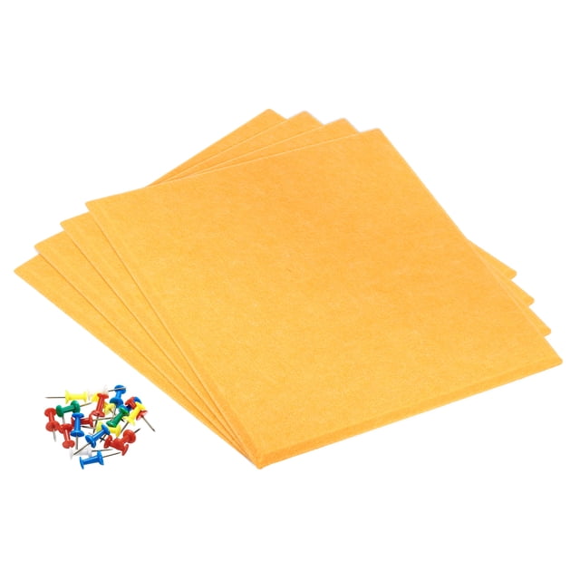 Unique Bargains Self Adhesive Wall Square Bulletin Felt Board Tile with Push Pin, Yellow 4 Pack