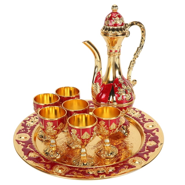 Vintage Wine Pot Set Turkish Coffee Pot Metal Turkish Tea Set Zinc Alloy Wine Cups For Home Bar, Tea Party