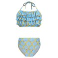thumbnail image 1 of TiaoBug Girls 2 Pcs Mermaid Bikini Sets Shiny Halter Ruffles Crop Top with Triangle Brief Bathing Suit Tankini Light Blue 120, 1 of 5