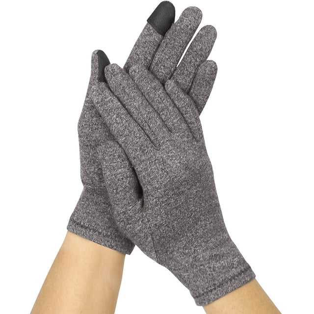 Gants pour Arthrite à Doigts Complets pour Rhumatoïde et Arthrose, Gants de Compression en Coton Confortables et Doux Femmes Hommes, Sangle de Soutien pour Poignet pour Soulagement de la Douleur et de la Raideur, Gris, 1 Paire