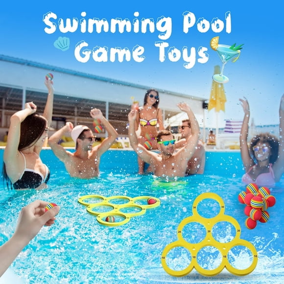 LEEYNEER Pool Toss Game with Floating Score Board 12 Colorful EVA Balls Family Swimming Pool Party Toys Water Activities Summer Beach Fun Foam Cornhole Game for Kids Adults 1Pc