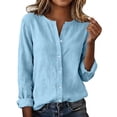 thumbnail image 3 of FAVIPT Womens V Neck Tunic Tops 2026 Cotton Linen Long Sleeve Shirts Button Front Loose Spring Blouses Light Blue,L, 3 of 9