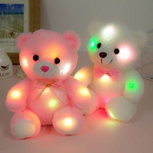 Light up Pink LED Teddy Bear Stuffed Animal Soft Plush Toy Glow in The Night Birthday Valentines for Toddler Kids  8‘‘