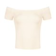 thumbnail image 1 of INSPIRE CHIC Women's Off The Shoulder Tops Short Sleeve Cropped Blouse White S, 1 of 6