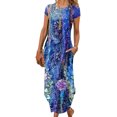 thumbnail image 1 of MAWCLOS Robes Maxi pour Femmes Robe Longue à Imprimé Floral Manches Courtes Été Plage Robe d'Été Caftan Vacances Col Rond Bleu Ciel 3TG, 1 of 2