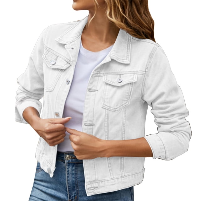 Women's Classic Button Down Denim Jacket With Front Pockets Stylish Casual Coat