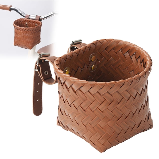 Kids Basket Handwoven Rattan Cycle Basket for Kids Handlebar Front Storage Baskets Cycling Pocket for Outdoor Daily Commute 15X12X12Cm,A Bicycle Basket