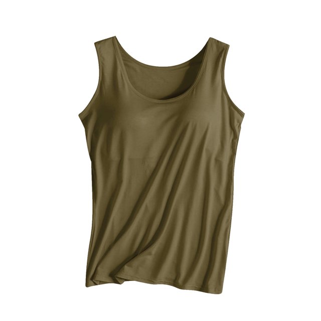 UPPADA Débardeurs pour Femmes en Modal Rembourré avec Soutien-Gorge Intégré, Col Rond, Camisole Sans Manches avec Soutien-Gorge Sans Armatures, Chandails Ajustés Décontractés Tee, Grande Taille, Hauts Confortables, Débardeur pour Femmes, Lot, Côtelé, Vert Armée, G