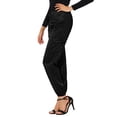 thumbnail image 4 of Unique Bargains Women's Drawstring Elastic High Rise Silky Satin Cargo Solid Pants Black M, 4 of 6