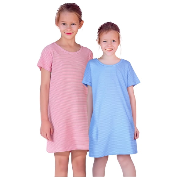 Rimyaw Girls Cotton Nightgowns 2 Pack Stripe Sleep Dresses Sleepwear Clothes Size 5-6