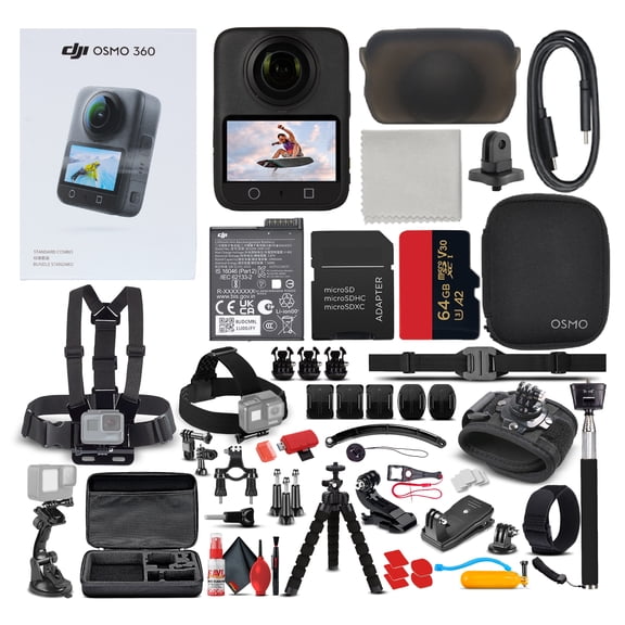DJI Osmo 360 Caméra d'Action Standard Combo / Double Objectif Étanche 8K Enregistrement / Équipement de Voyage pour Vlog pour Cyclisme, Randonnée, Surf et Sports de Plein Air (CP.OS.00000442.02) + Trousse d'Accessoires 50-en-1 + Plus