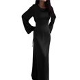 thumbnail image 2 of Maxi Dresses for Women Elegant Classy Fall Long Bell Sleeve Ruched Bodycon Fitted Cocktail Party Slit Dress Black L, 2 of 7