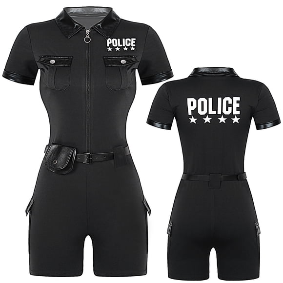 YiZYiF Womens Police Officer Costume for Womens Cop Dirty Jumpsuits Halloween Party Cosplay Uniform Black S