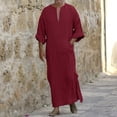 thumbnail image 2 of Caftan Thobe pour Hommes Décontracté à Manches Longues Robe pour Hommes à Col en V Thobe Musulman pour Hommes Caftan Rouge, 2 of 5