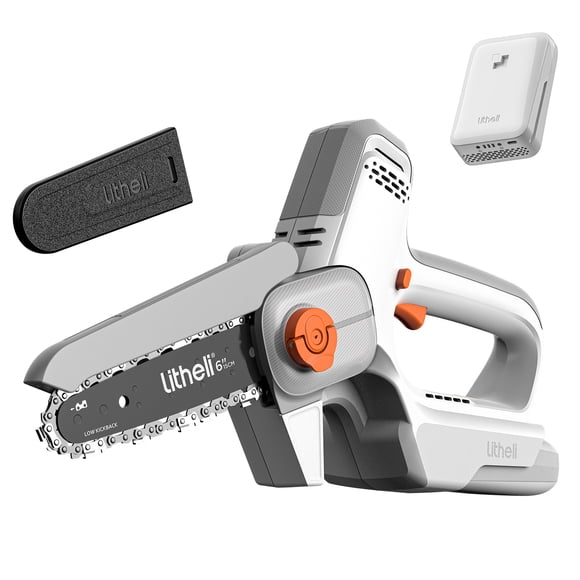 Litheli Tronçonneuse Mini 20V, Tronçonneuse Électrique Sans Fil Portable de 6 Pouces, avec Batterie 2,5 Ah, Lubrification Automatique de la Chaîne, Double Fermoir de Sécurité, Convient aux Branches, Cours, Maison et Jardin
