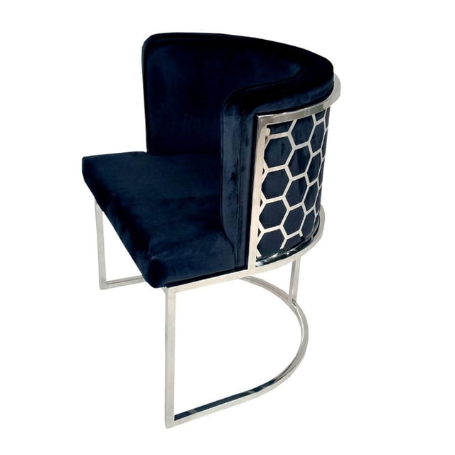 Canadian Cendrillon Chaise de Salle à Manger Bleue avec Siège en Velours et Dossier Incurvé, Dotée d'Un Cadre hexagonal à Treillis Chromé, Soutenue par une base de Pied Chromée Déportée, Convient aux Sièges de Cuisine et de Salle à Manger.