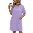 thumbnail image 2 of ShomPort Robe T-Shirt d'Été pour Femme Décontractée à Manches Courtes, Col Rond, Basique, Ample, Mini, avec Poches, 2 of 6