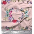 thumbnail image 1 of Soimoi Pink Polyester Crepe Fabric Insect,Rose & Wreath Flower Printed Fabric 1 Yard 42 Inch Wide, 1 of 3