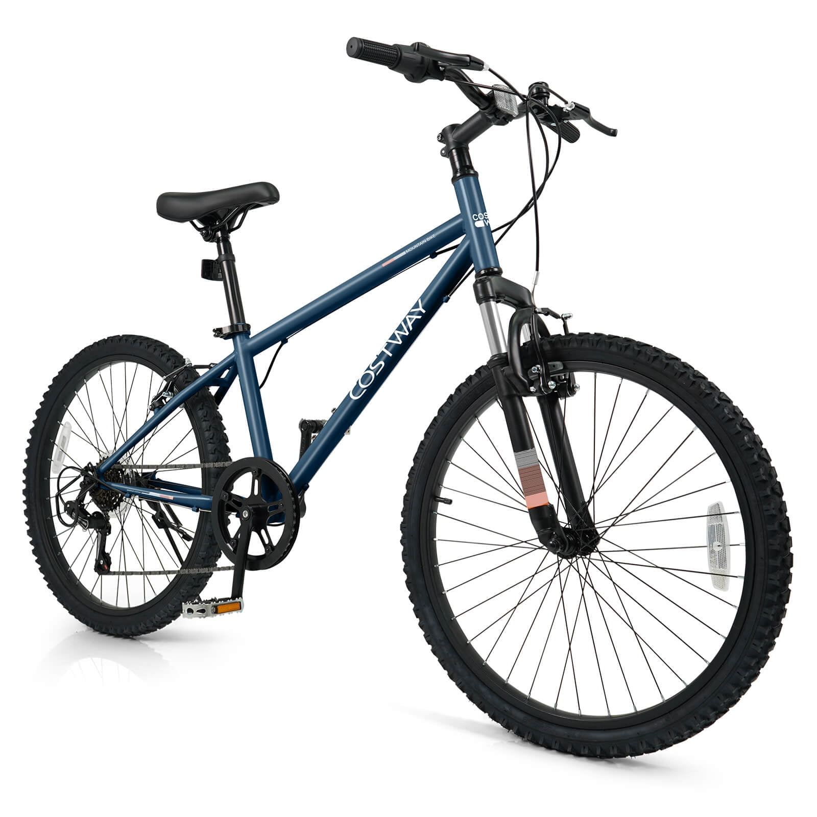 Costway 24 Inch Kids Mountain Bike for Boys Girls Aged 8+ Years Old with Suspension Fork Navy