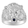 thumbnail image 1 of RYLOS Rings Sterling Silver Lion Head Ring Amazing Conversation Starter Diamonds Eyes & Sapphire Mouth Rings Size 8, 1 of 7