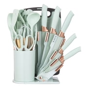 HEESEM 19-Piece Mini portable kit Silicone Kitchen Utensil & Knife Set - Heat-Resistant Cooking Tools Non-Stick Safe Light-Green