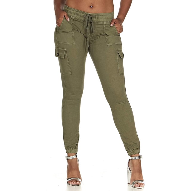 V.I.P.JEANS Mignon Cargo Taille Mi-Haute Jogger Ajusté à Cordon Vert Pâle Grande Taille3TG