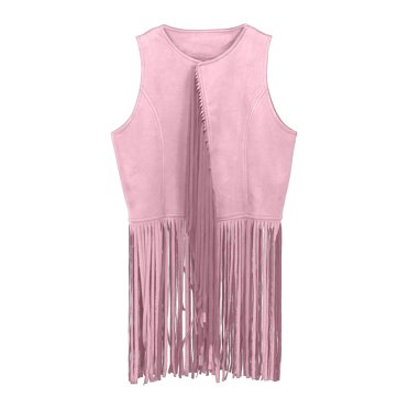 HNMKIU Girls Clothes 18 20 plus 60s 70s Western Cowboy Cow Girl Vest Outfits Hippie Set Kids Girls Fringe Tassel Vest Party Pink,9-10 Years