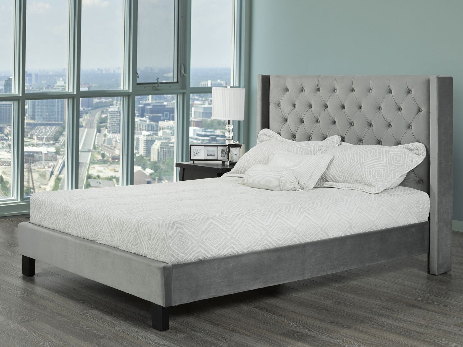 Grand lit plateforme Jia, gris