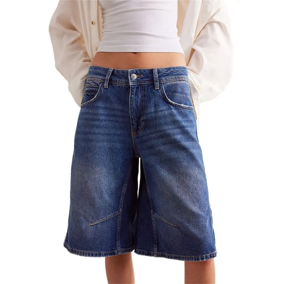Gupgi Women's Loose Denim Shorts Summer Casual Low Waist Baggy Bermuda Knee Length Jean Shorts with Pockets