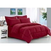 8-Piece Bed-In-A-Bag Comforter - Silky Soft Stripe Design Comforter ,Bed Sheet Set ,With Double Sided Storage Pockets, King/Cal King, Burgundy