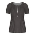 thumbnail image 4 of LSLJS Womens T Shirts Women's Fashion Casual Round Neck Pleated Solid Color Button Top Blouse, 4 of 5