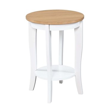 Convenience Concepts American Heritage Round End Table in White and Natural Wood
