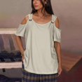 thumbnail image 1 of Meichang Hauts à Épaules Dénudées pour Femmes Chemises Basiques Manches Courtes Encolure Dégagée T-Shirts à Anneau en O à l'Épaule T-Shirts Unis Amples Décontractés d'Été, 1 of 6