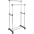 thumbnail image 1 of Livearty (TM) Clothing Rack Double Rod Clothing Metal Garment Rack for Hanging Clothes, Rolling Clothes Organizer on Lockable Wheels and Bottom Shelves, Height Adjustable, 1 of 6