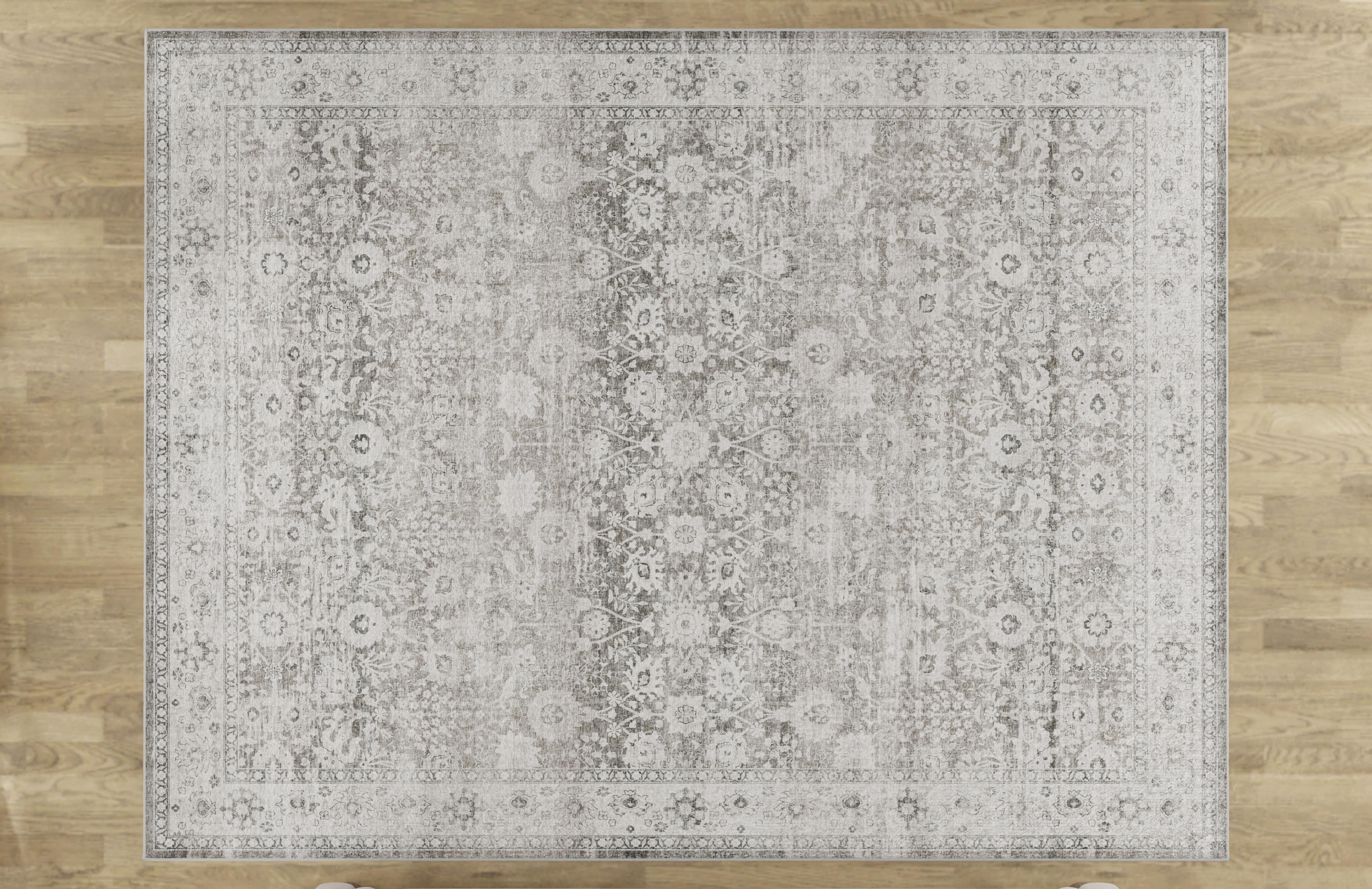 E-Z Wash Tapis de surface lavable pour le salon et la chambre à coucher, motif dentelle Meadow, gris, 8 x 10 pi