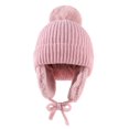 thumbnail image 1 of CNKOO Children Winter Hat Thick Solid Color Head Ear Protection Plush Ball Decor Lace Up Windproof Elastic Cold Resistant Unisex Baby Cap Beanie Winter Accessories, 1 of 10