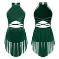 thumbnail image 1 of TiaoBug Robe de Danse Lyrique pour Filles Jupe Asymétrique à Sequins Col Licou Justaucorps de Patinage Artistique Robe Vert 16, 1 of 6