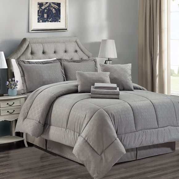 JML Polyester Comforter Sets, California King, Gray, 10-Pieces