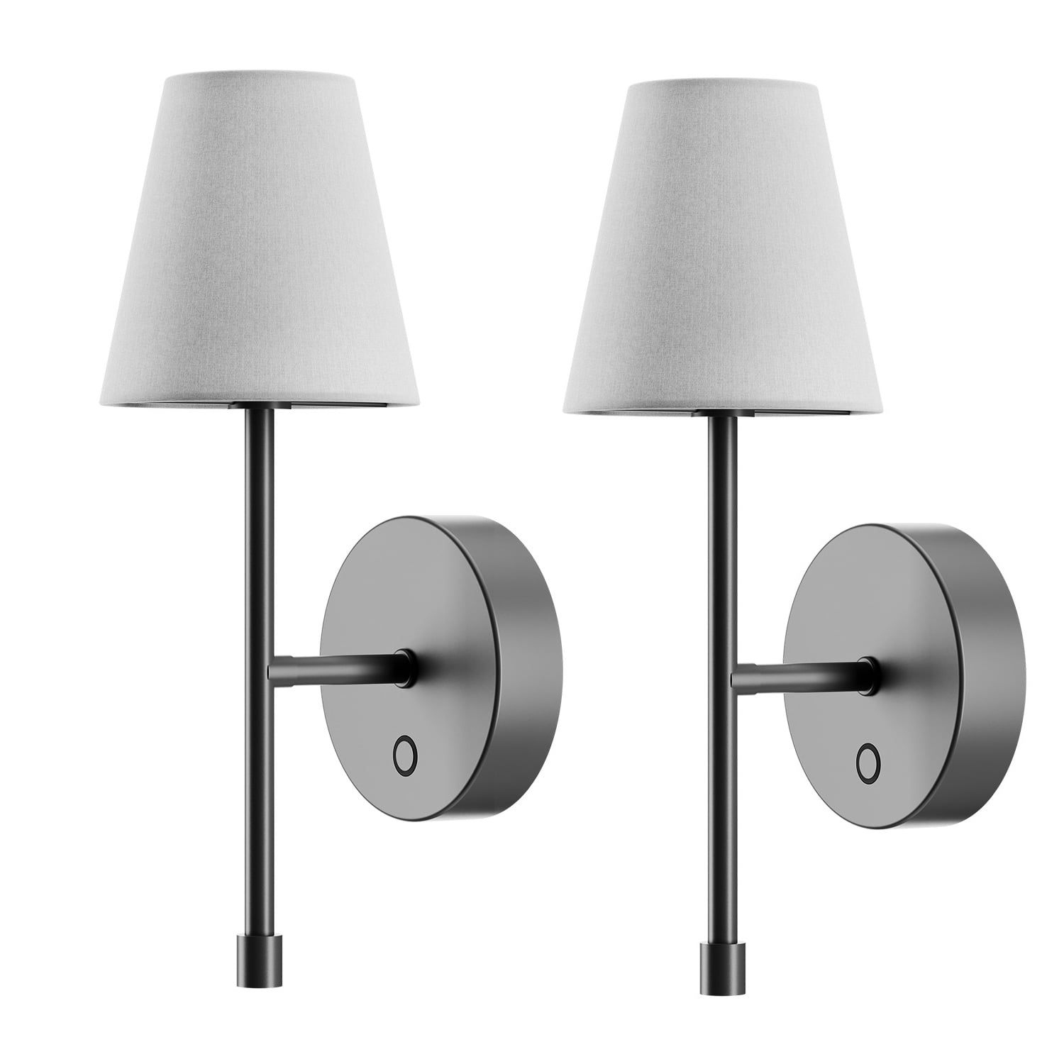 Applique murale LED Globe 2 pièces, batterie,noir mat,abat-jour en tissu blanc,250 lm,2700 K gradation en 3 niveaux,câble USB-C de 5 pi,batterie incl