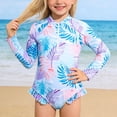 thumbnail image 2 of JTieacloth Girls Long Sleeve Zip Front Swimsuit With Floral Print UPF 50 Sun Rash Guard Bathing,Sizes 5-6 Years, 2 of 6