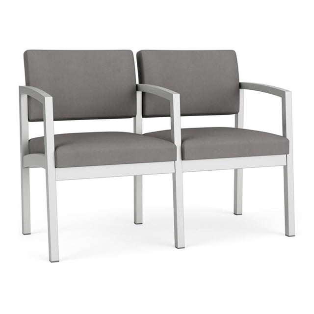 Lenox Chaise d'Attente de Réception en Acier à 2 Places / Acier Argenté / Gris Pâle