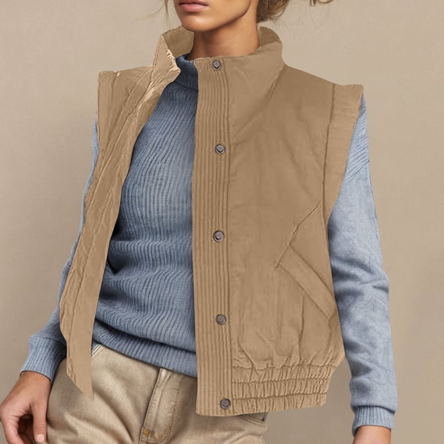 Veste Sans Manches à Capuche pour Femme, Décontractée, Unie, à Col à Revers, avec Ourlet Élastique pour le Printemps et l'Été