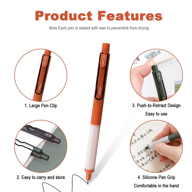 Youkk 6 Pcs/ensemble Stylos Gel Rétractables à Écriture Fluide Format de Poche et Pratiques Convenant à Toutes les Occasions 1Ensemble