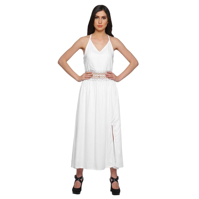 Moomaya WoMen's Spaghetti Strap Side Slit Dress Plus Size Solid Clothing