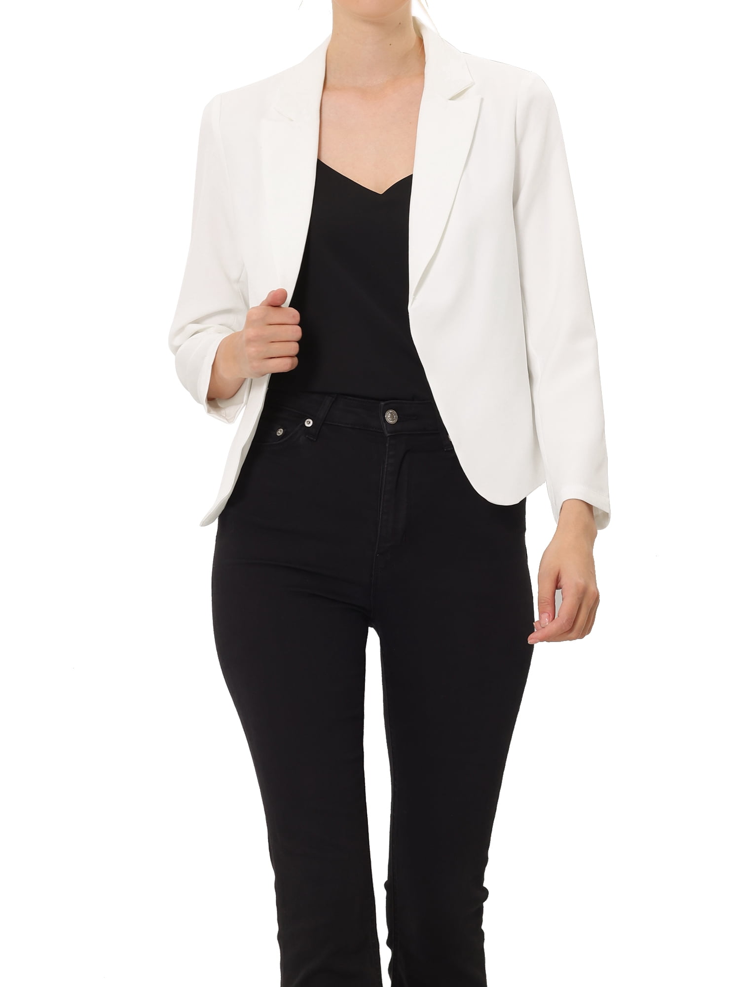 INSPIRE CHIC Women's Blazer Open Front Wear-to-Work Summer Crop Suit Jacket XS White-Solid